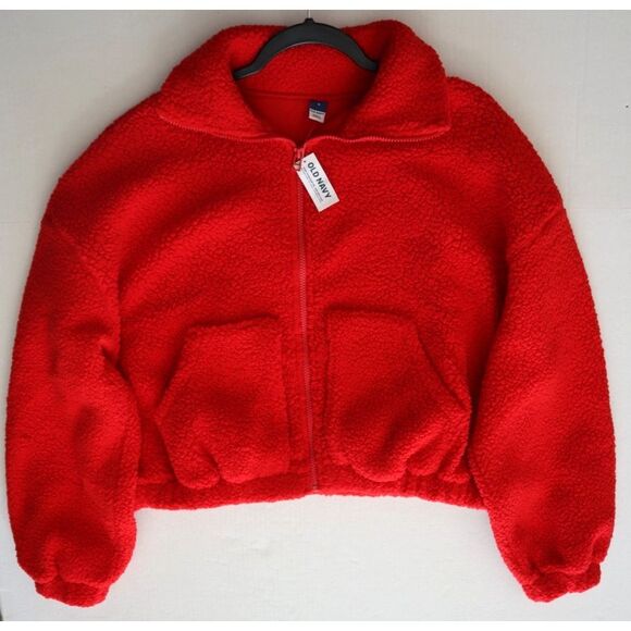 Old Navy 723210 Women's Sz Small Red Oversized Full Zip Sherpa Jacket - Picture 5 of 5
